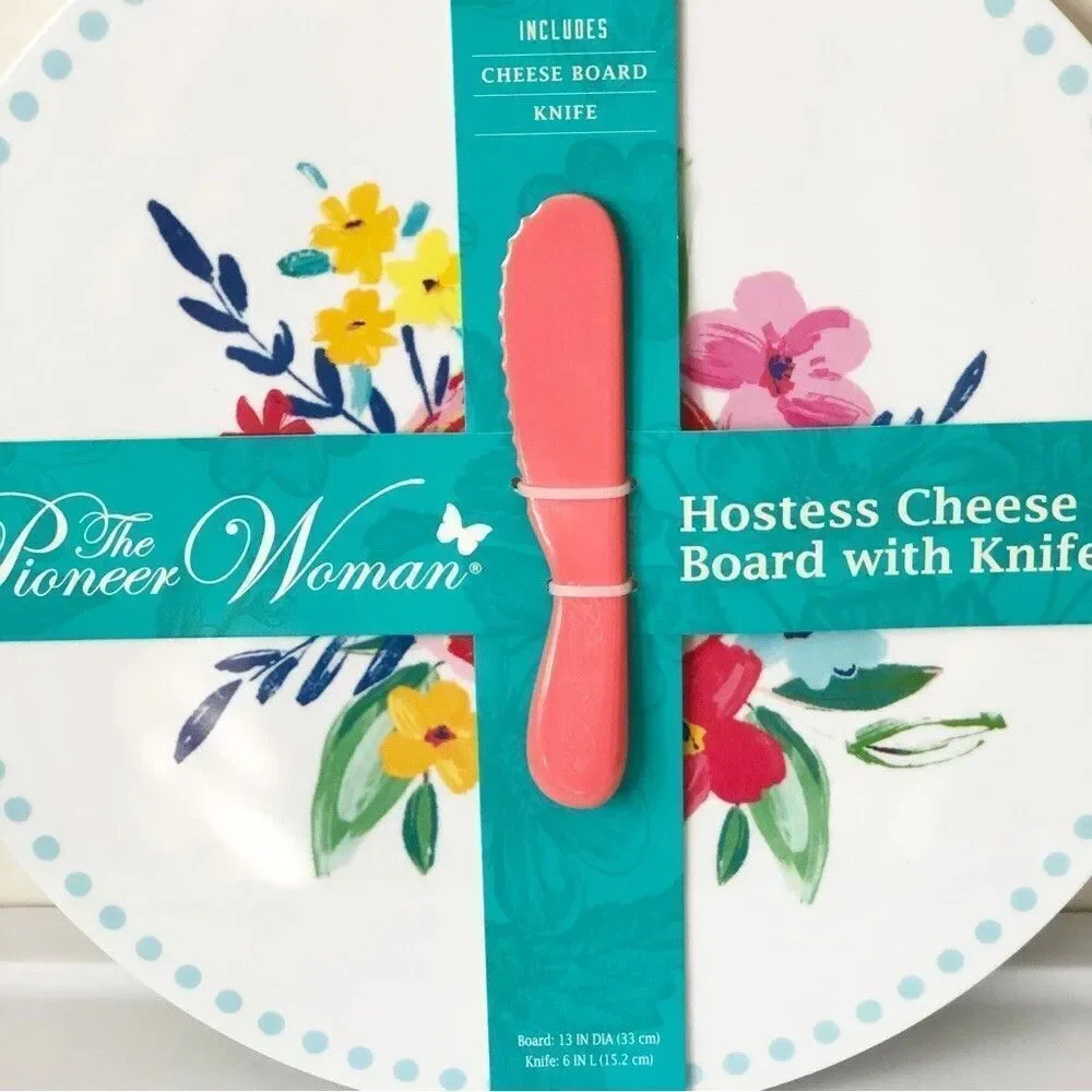 The Pioneer Woman 13” Presentation Hostess Cheese Board with Knife - Pink Floral
